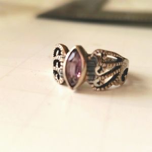 Amethyst and marcasite sterling silver ring size 5